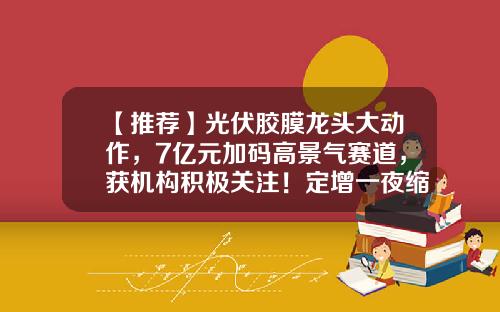 【推荐】光伏胶膜龙头大动作，7亿元加码高景气赛道，获机构积极关注！定增一夜缩水近四成，城商行龙头仍获机构看好-媒体资讯板块股票