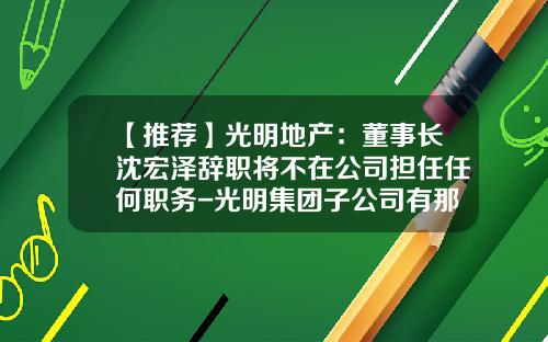 【推荐】光明地产:董事长沈宏泽辞职将不在公司担任任何职务-光明集团子公司有那些
