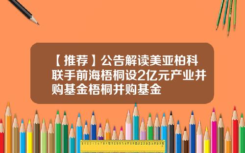 【推荐】公告解读美亚柏科联手前海梧桐设2亿元产业并购基金梧桐并购基金