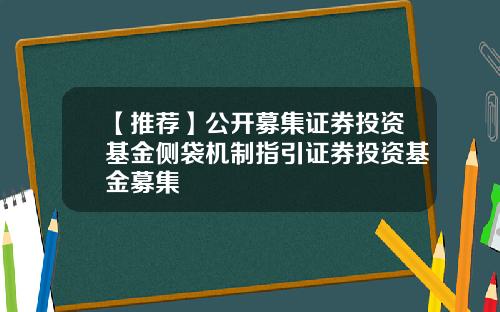 【推荐】公开募集证券投资基金侧袋机制指引证券投资基金募集
