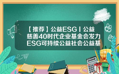 【推荐】公益ESG丨公益慈善40时代企业基金会发力ESG可持续公益社会公益基金