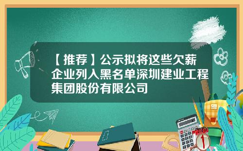 【推荐】公示拟将这些欠薪企业列入黑名单深圳建业工程集团股份有限公司