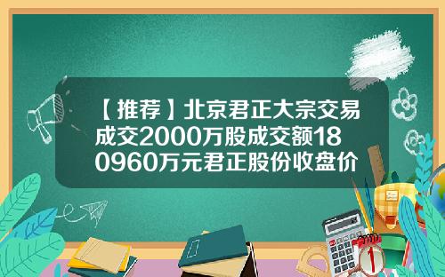 【推荐】北京君正大宗交易成交2000万股成交额180960万元君正股份收盘价是多少