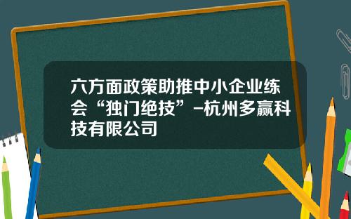 六方面政策助推中小企业练会“独门绝技”-杭州多赢科技有限公司
