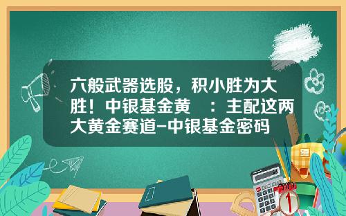 六般武器选股,积小胜为大胜!中银基金黄珺:主配这两大黄金赛道-中银基金密码