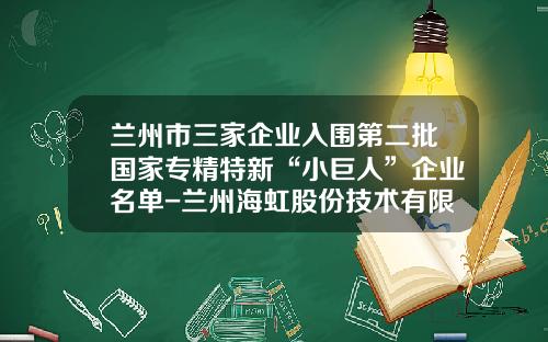 兰州市三家企业入围第二批国家专精特新“小巨人”企业名单-兰州海虹股份技术有限公司贴吧