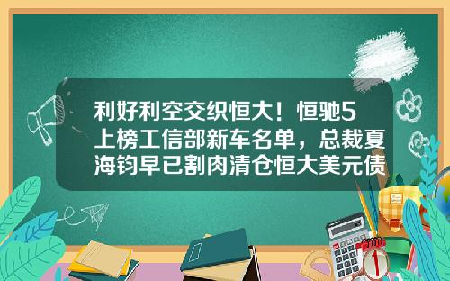 利好利空交织恒大!恒驰5上榜工信部新车名单,总裁夏海钧早已割肉清仓恒大美元债-夏海钧占恒大多少股份