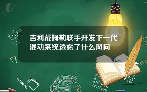 吉利戴姆勒联手开发下一代混动系统透露了什么风向