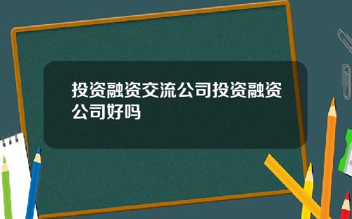 投资融资交流公司投资融资公司好吗