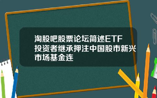 淘股吧股票论坛简述ETF投资者继承押注中国股市新兴市场基金连