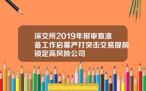 深交所2019年报审查准备工作启幕严打突击交易提前锁定高风险公司