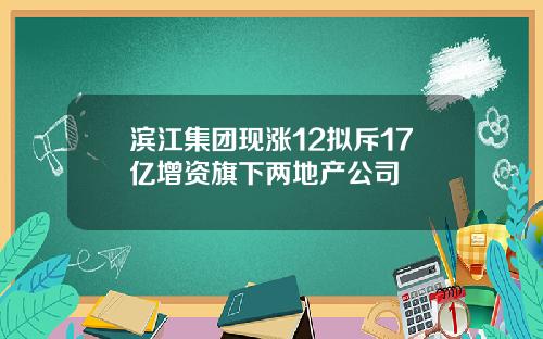 滨江集团现涨12拟斥17亿增资旗下两地产公司