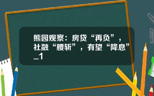 熊园观察：房贷“再负”，社融“腰斩”，有望“降息”_1