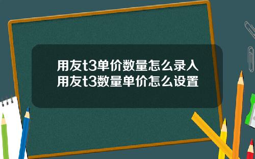 用友t3单价数量怎么录入用友t3数量单价怎么设置