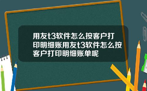 用友t3软件怎么按客户打印明细账用友t3软件怎么按客户打印明细账单呢