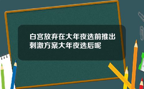 白宫放弃在大年夜选前推出刺激方案大年夜选后呢