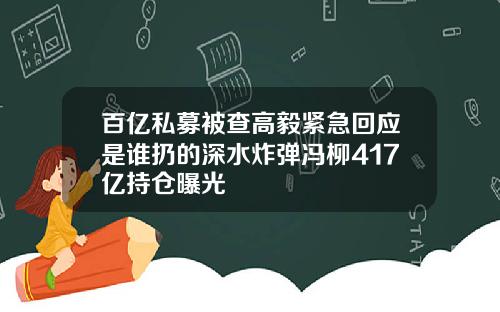 百亿私募被查高毅紧急回应是谁扔的深水炸弹冯柳417亿持仓曝光