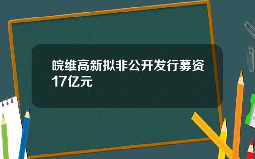 皖维高新拟非公开发行募资17亿元