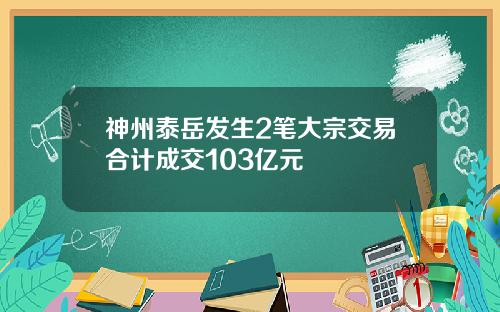 神州泰岳发生2笔大宗交易合计成交103亿元