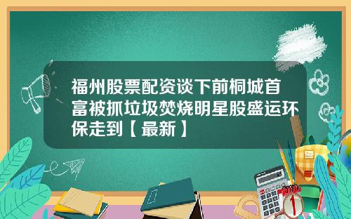 福州股票配资谈下前桐城首富被抓垃圾焚烧明星股盛运环保走到【最新】