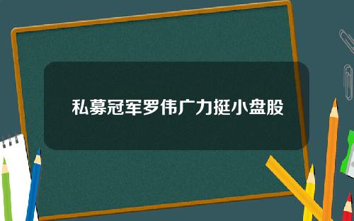 私募冠军罗伟广力挺小盘股
