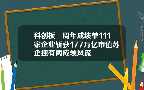 科创板一周年成绩单111家企业斩获177万亿市值苏企独有两成领风流