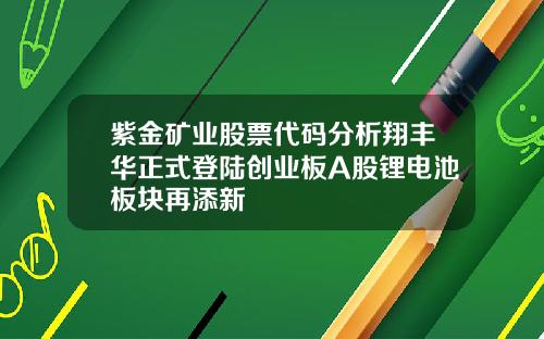紫金矿业股票代码分析翔丰华正式登陆创业板A股锂电池板块再添新