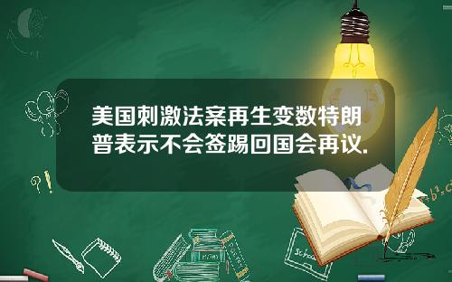 美国刺激法案再生变数特朗普表示不会签踢回国会再议.