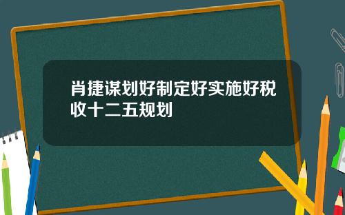 肖捷谋划好制定好实施好税收十二五规划