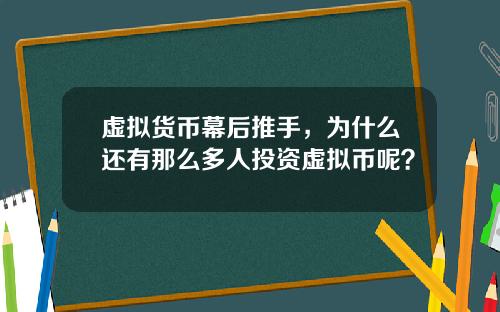 虚拟货币幕后推手,为什么还有那么多人投资虚拟币呢?