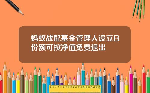 蚂蚁战配基金管理人设立B份额可按净值免费退出