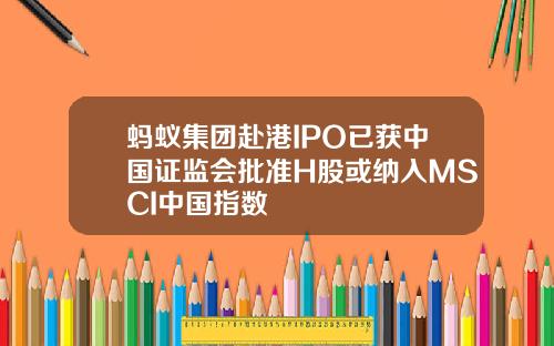 蚂蚁集团赴港IPO已获中国证监会批准H股或纳入MSCI中国指数