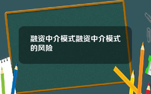 融资中介模式融资中介模式的风险