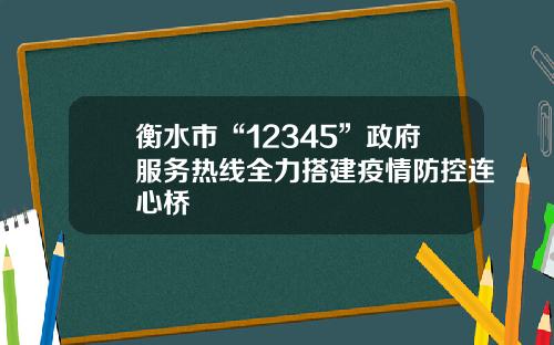 衡水市“12345”政府服务热线全力搭建疫情防控连心桥