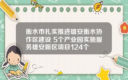 衡水市扎实推进雄安衡水协作区建设 5个产业园实施服务雄安新区项目124个