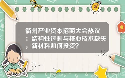 衢州产业资本招商大会热议:结构性过剩与核心技术缺失,新材料如何投资?
