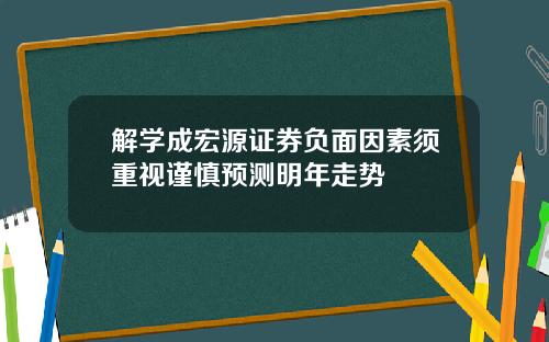 解学成宏源证券负面因素须重视谨慎预测明年走势