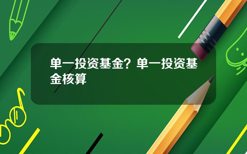 单一投资基金？单一投资基金核算