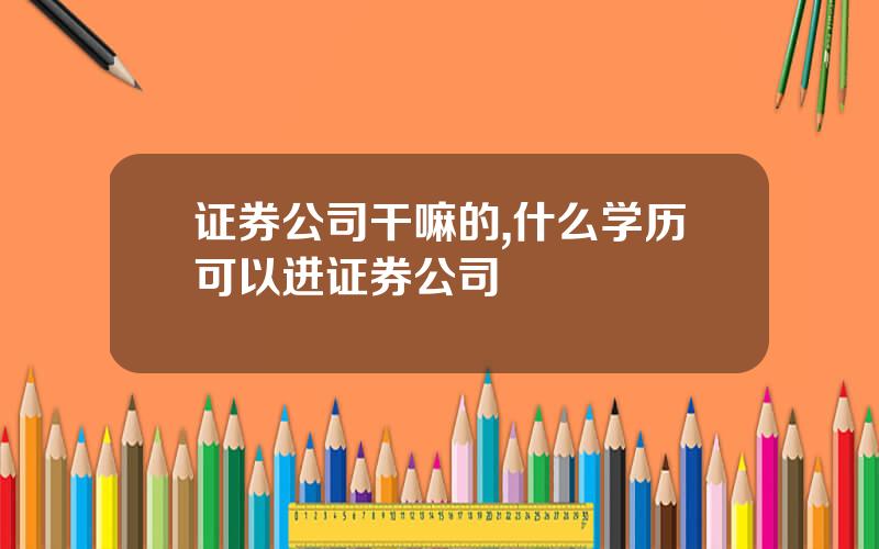 证券公司干嘛的,什么学历可以进证券公司